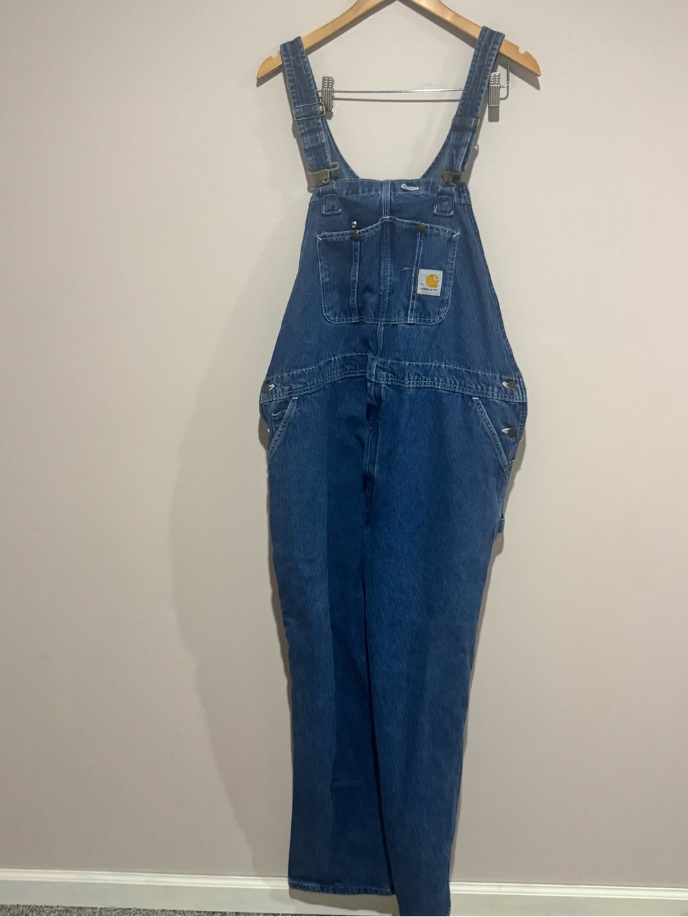 Carhartt Bib Overalls NEW Men 46X30 Blue Denim Utility Pockets Hammer Loop